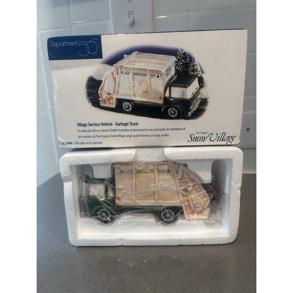Department 56 Snow Village Village Sanitation Garbage Truck Figurine Boxed